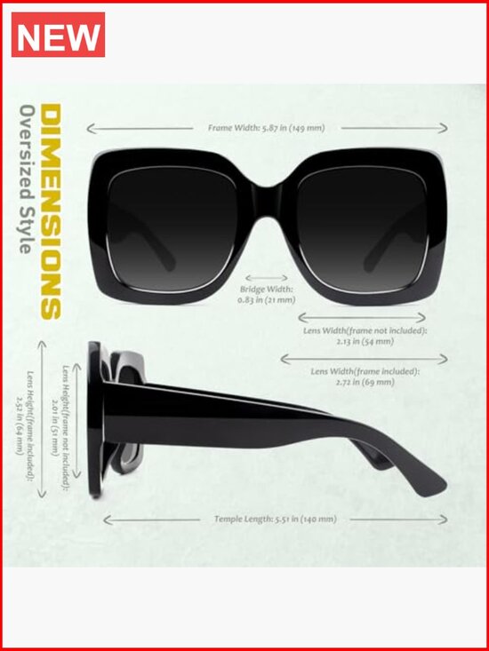 Oversized Square Frame Sunglasses Retro Vintage UV400 Protection main image 5